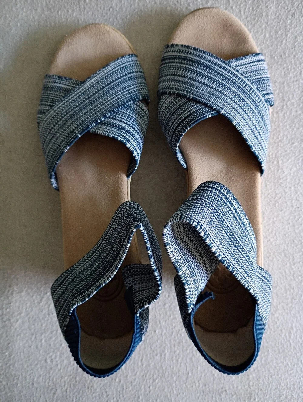 Charleston Shoe Co. Cannon Denim Wedge Espadrille Sandals Size 7